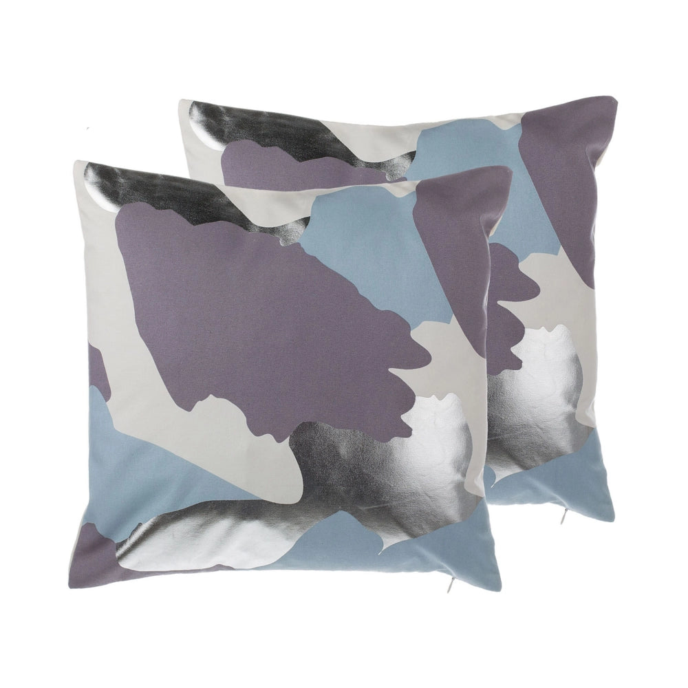 Set di 2 cuscini decorativi viola con motivo astratto argento 45 x 45 cm accessori decorativi con stampa verniciata