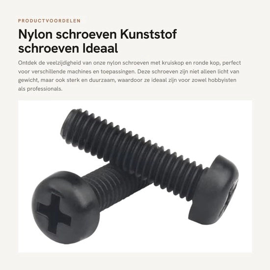 Viti in nylon - Adatto per macchine - Nero - Viti a testa rotonda - M5x10mm - 50 pezzi - Adatti per diversi tipi di applicazioni