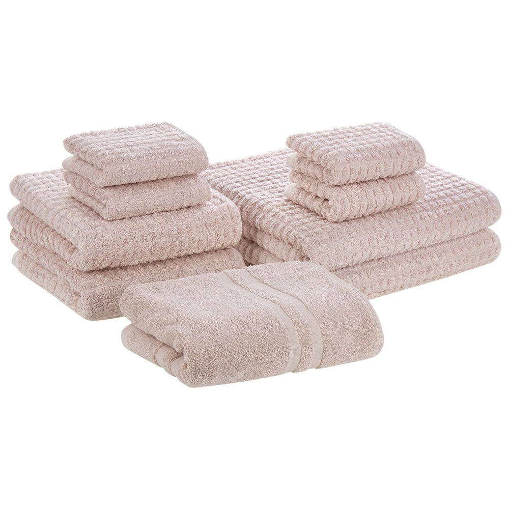 Set di 9 asciugamani da bagno e tappetino da bagno per ospiti in cotone rosa a bassa torsione