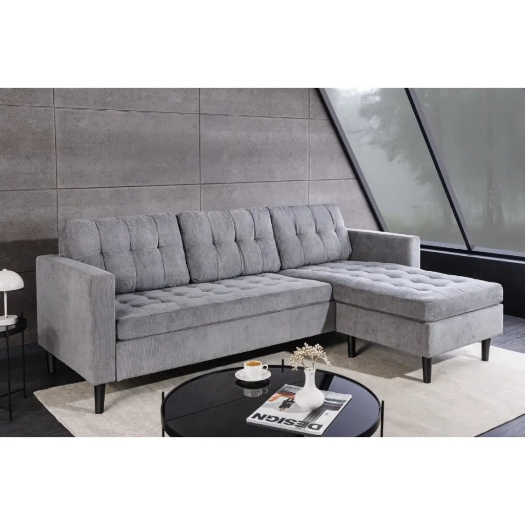 Divano ad angolo CITY grigio chiaro reversibile – Divano contemporaneo in tessuto a costine