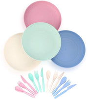 Set da tavola 4 pezzi, piatti resistenti, insieme colazione con forchetta, coltello e cucchiaio per bambini e adulti, BPA-free, ecosostenibile, resistente al lavastoviglie