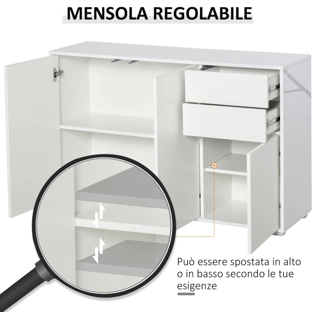 Mobile Multiuso 117x36x74 cm 2 Cassetti 3 ante  Bianco