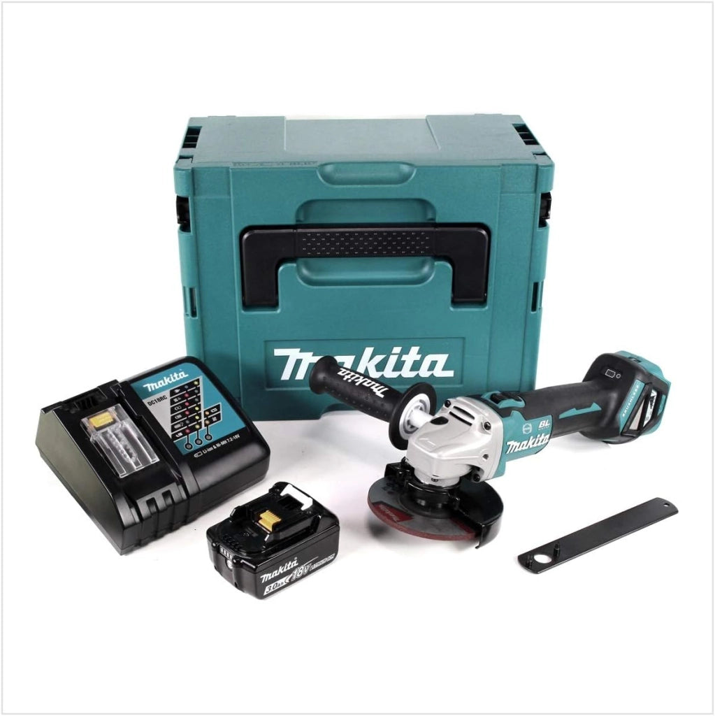 DGA 513 RF1J - Smerigliatrice angolare a batteria 18 V 125 mm Brushless + 1 batteria 3,0 Ah + caricatore + Makpac