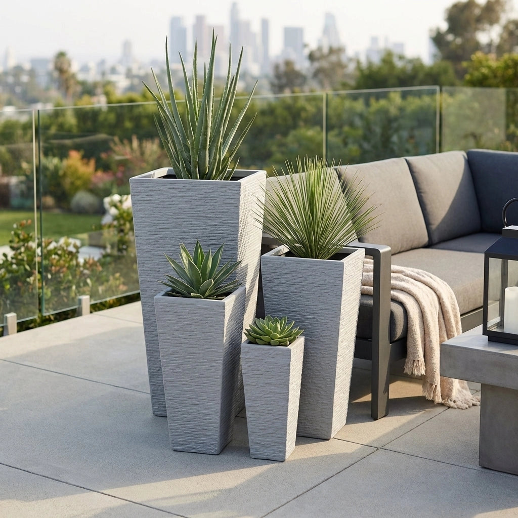 Set di 4 vasi da Giardino in Fibra di argilla cm 42x42x88 - MAXIMILIAN