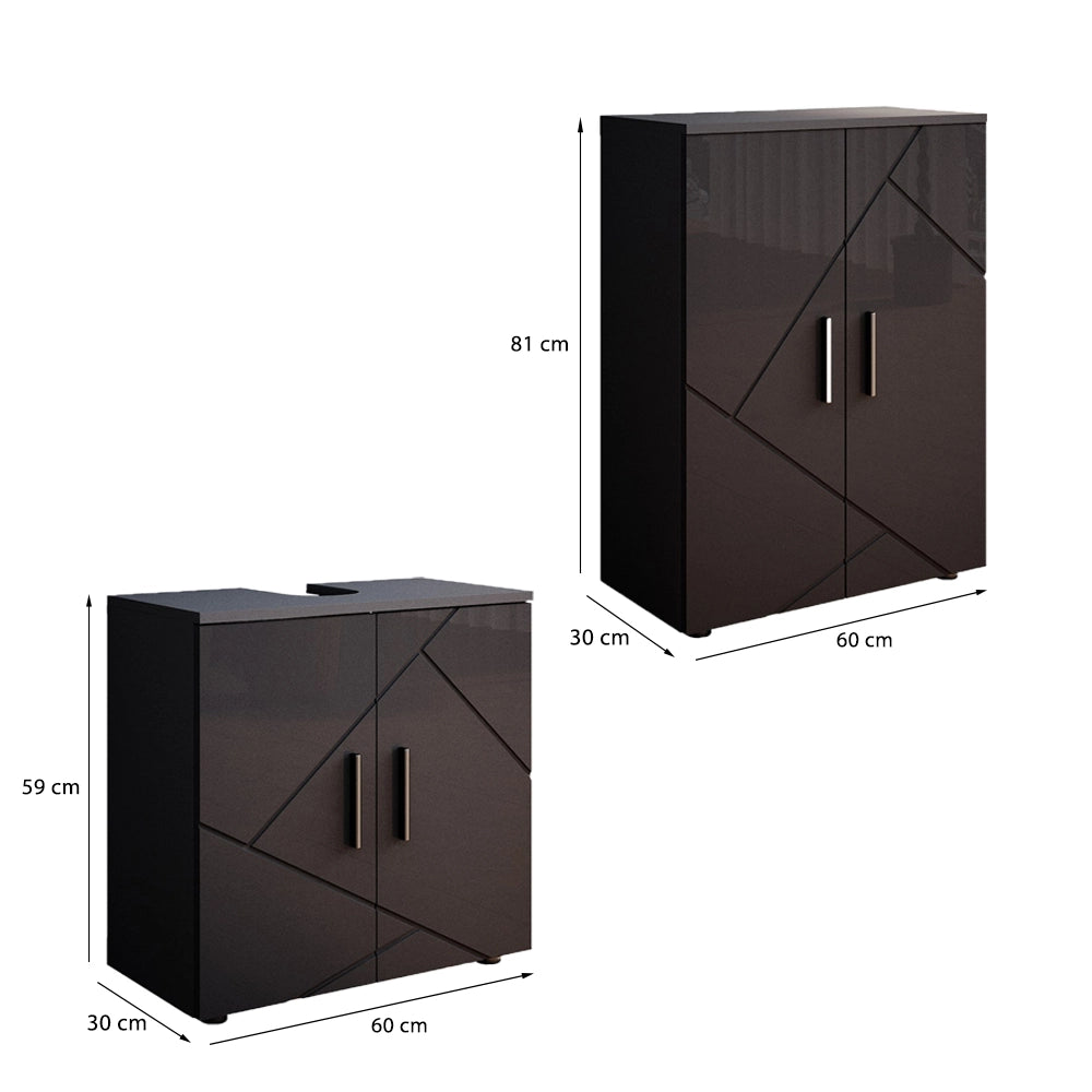 Set di mobili da bagno Irma Antracite lucido 2 parti, con unità midi Vicco