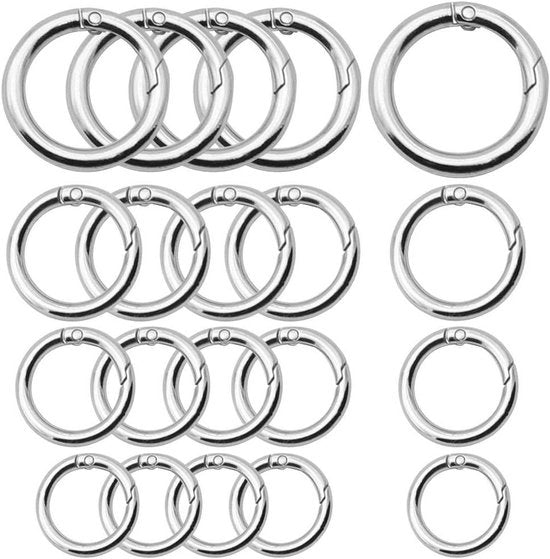 Anelli a Spring a Rete in Alluminio Argento per Chiavi, Decorazioni o Accessori per Borse - Diametro Interno 13/17/19/25mm - Pacchetto da 20