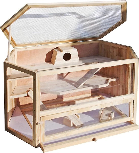 Casa per animali da laboratorio a 3 piani con coperchio pieghevole e finestra di osservazione 115x60x58 cm adatto per esemplari di roditore come hamster e topo.