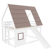 Letto a Castello Matrimoniale 140 x 200 cm con Tetto; Scala e Scivolo; senza Materasso; in Legno e MDF