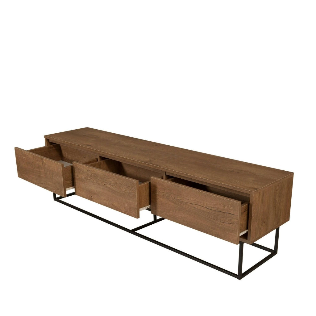 Mobile porta TV Iginia, Credenza da soggiorno, Armadio basso per TV, Base parete attrezzata, 180x40h50 cm, Noce e Nero