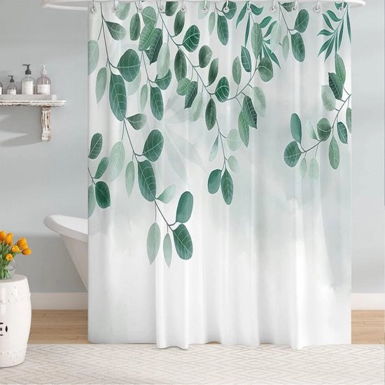 Doucheggiaino in Polyester con Foglie e Fiori Verde, 180 x 200 cm, Impermeabile e Antimuffa