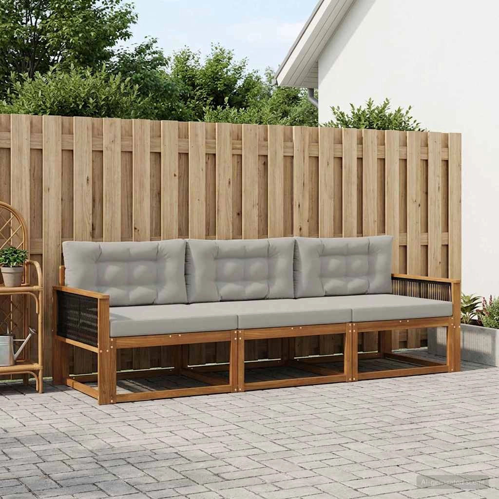 Set di divani da esterno 3 pz Naturale e Grigio chiaro 3382304