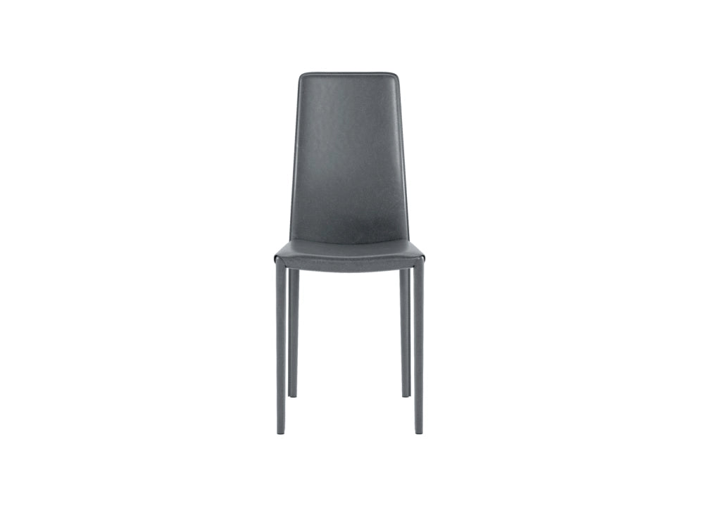 Sedia Kitty in similcuoio grigio scuro con gambe rivestite e struttura in metallo - Design moderno impilabile per zona giorno e cucina