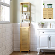 Mobile bagno alto in bambù 34 x 30 x 173 cm con 3 ripiani aperti e vano chiuso, antiribaltamento, naturale