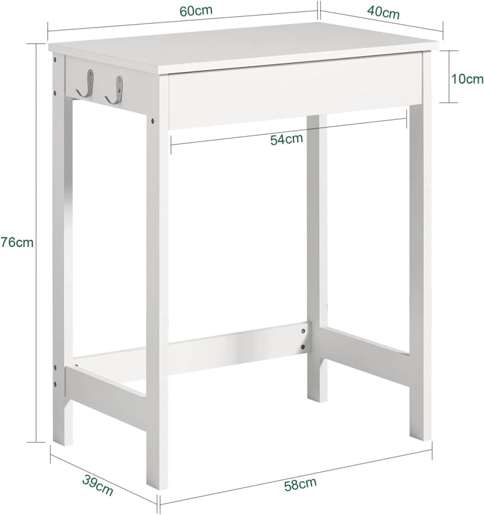 Scrivania Salvaspazio con 1 Cassetto e 2 Ganci Tavolo da Lavoro Angolare Piccolo per Ufficio o Studio Scrivania Bianca per Casa, Cameretta o Computer 60x40x77cm FWT43-W