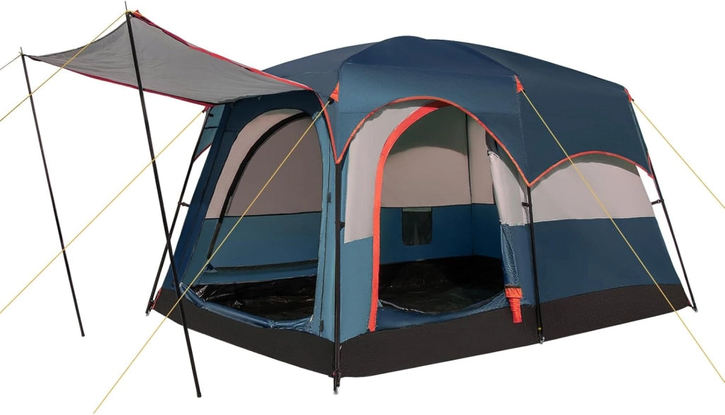 Tenda da Campeggio con Divisorio, Tenda a Doppio Strato con Telo Antipioggia, Telo in PE, Finestre a Rete, Impermeabile e Antivento, con Borsa