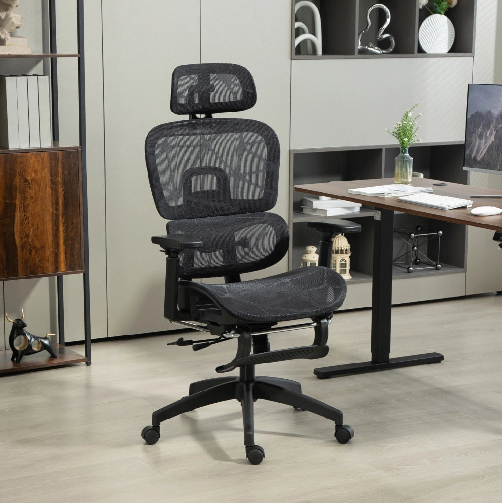 Sedia da ufficio ergonomica 66x64x122 cm nera con poggiapiedi
