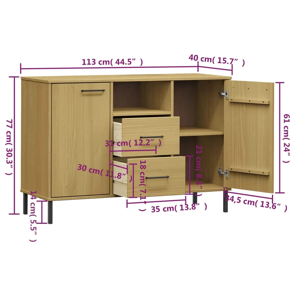 Buffet credenza cassettiera mobiletto mobile contenitore organizer per cucina soggiorno salotto con gambe in metallo 113 x 40 x 77 cm legno massello marrone 02_0030095