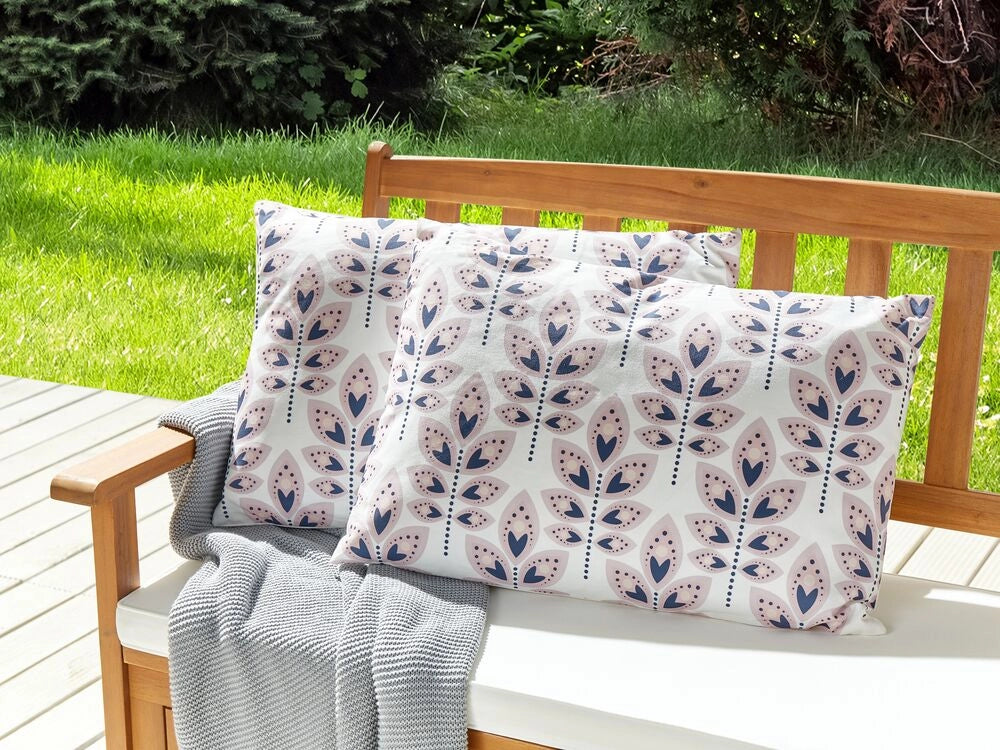 Set di 2 cuscini da giardino in poliestere Bianco Sporco 40 x 60 cm Cuscino da lancio rettangolare con motivo a foglia dal design moderno