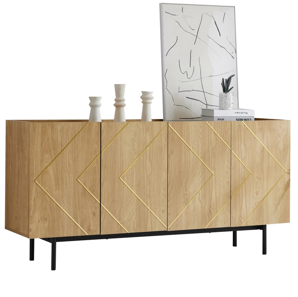 Sideboard naturale 160 cm con 4 ante e inserti in metallo