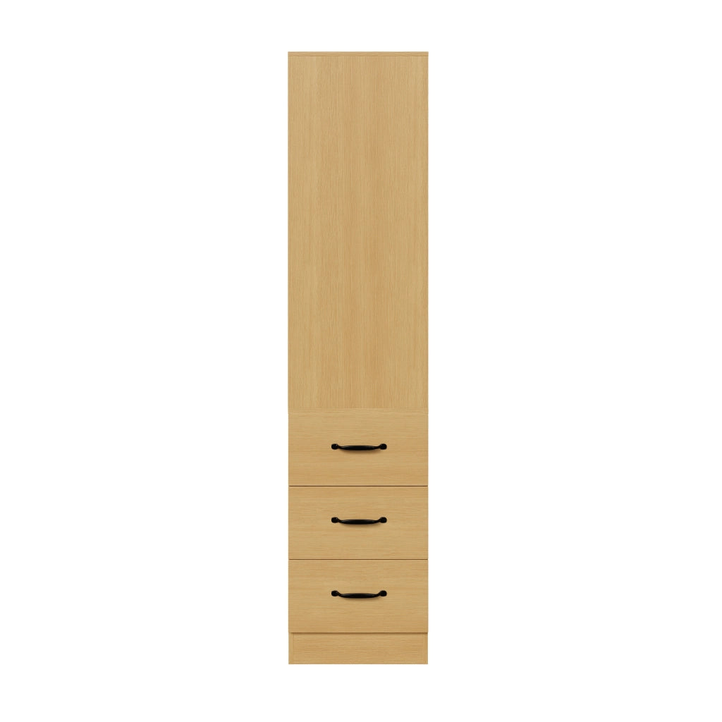 Libreria alta con 3 cassetti e 2 ripiani regolabili, per piccoli spazi, in truciolare, rovere, 60 × 38 × 180 cm