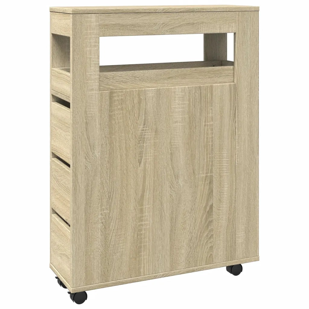 Mobile da Bagno Stretto con Ruote Rovere Sonoma in Truciolato