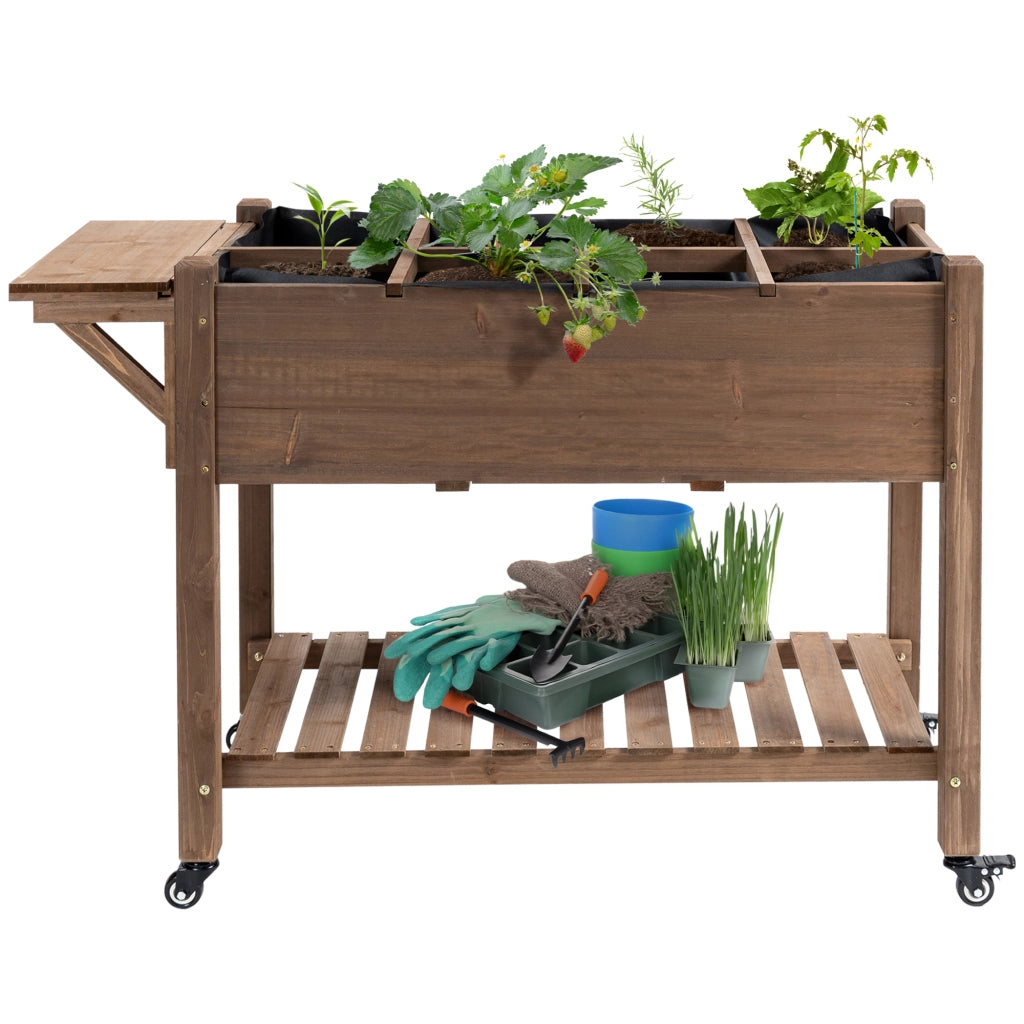 Fioriera da Giardino con Ruote ¨C zephmum ¨C Legno di Abete, Ripiano Pieghevole