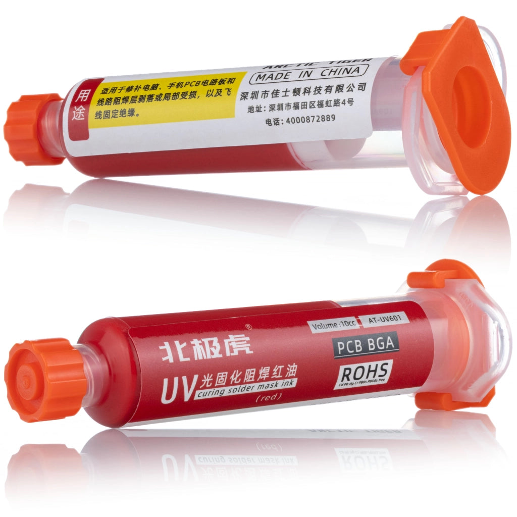 Soldermask Rossa 10ml con Pistone – Protezione PCB, Isolante, Rapida Polimerizzazione UV | Versatile e Duratura