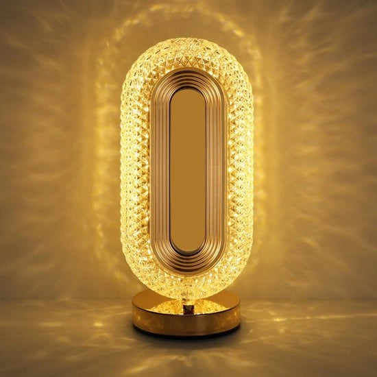 Tavolo da Notte Lampada - 3 Colori Lampada da Notte con Porta USB - Regolazione di Luminosità con Controllo Touch a Batteria - Lampada Cristallo Moderna a Forma Ovale - Adatta per Camera da Letto, Ufficio e Salotto