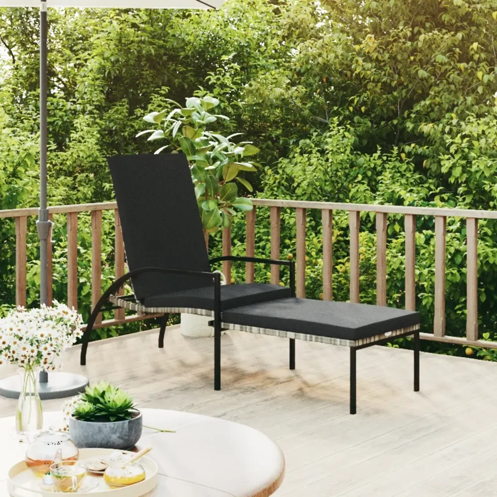 Lettino Prendisole | Sdraio da giardino | Lettino da sole con Poggiapiedi in Rattan PE Grigio