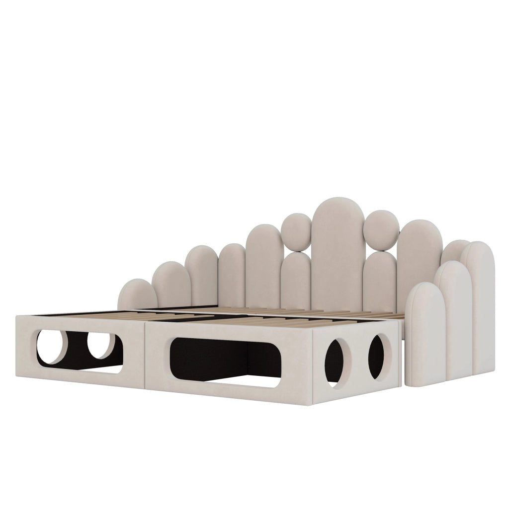 Letto multifunzione 180x200 cm in velluto beige con cuccia