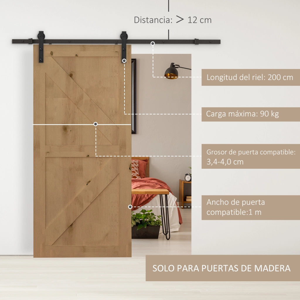 Kit Rieles Puerta Corredera 200 cm ¨C zephmum ¨C Acciaio Carbonio per 1 Anteria 100 cm Larghezza Massa 90 kg