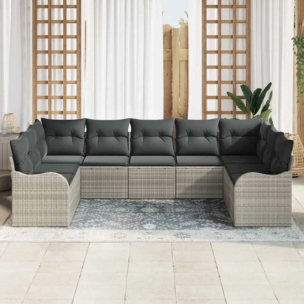 Set Divano da Giardino 9 pcs Grigio chiaro Poly Rattan