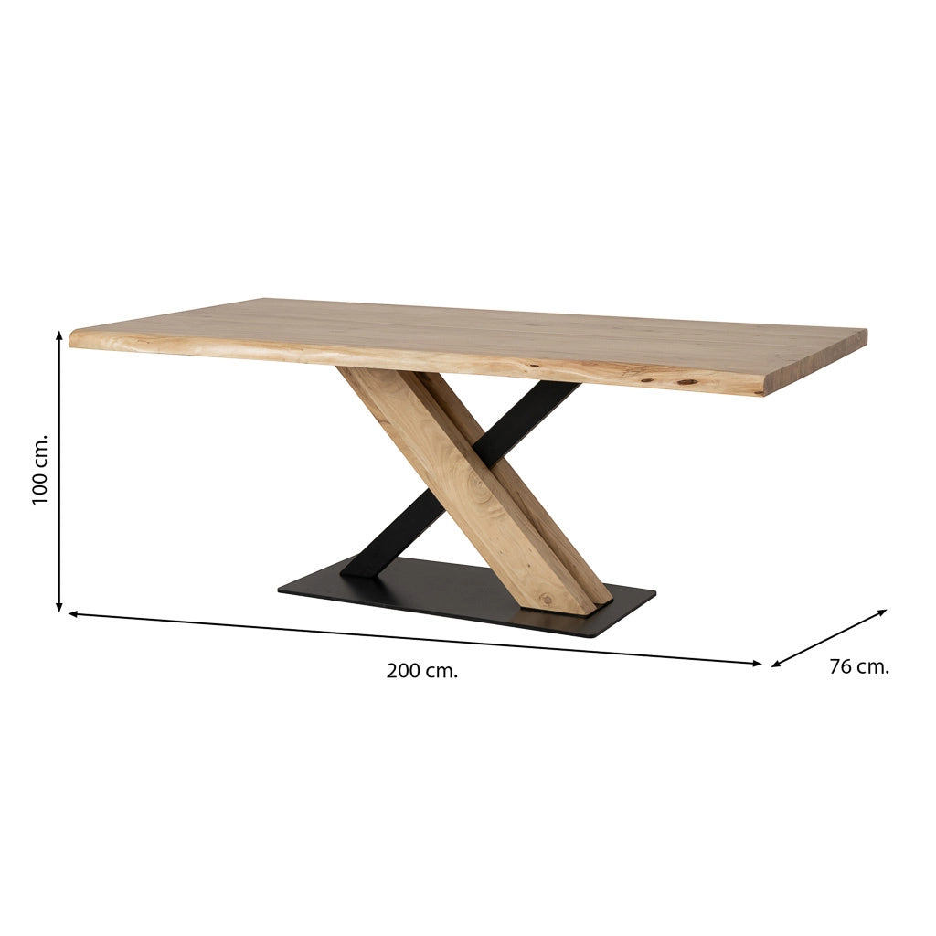 Tavolo da pranzo in legno di acacia finitura colore naturale 200x100x76