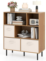 Libreria a 6 cubi, 3 ripiani, con 3 cesti in tessuto pieghevoli rimovibili e 2 protezioni antiribaltamento, libreria autoportante per casa e ufficio, 90 x 40 x 105 cm