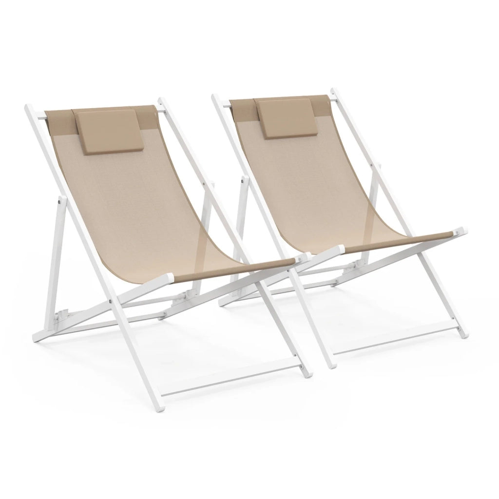 IDMarket - Set di 2 sedie in metallo bianco LOTA in tessuto textilene beige