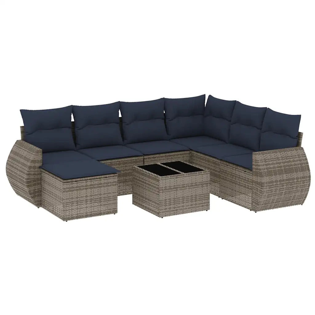 Set Divani da Giardino 8 pz con Cuscini Grigio in Polyrattan 3221710