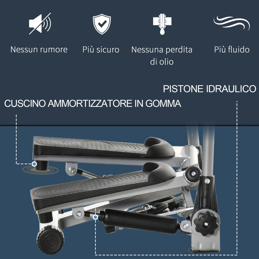 EasyComfort Stepper Fitness con Maniglia e Bande Elastiche, Stepper con Monitor LCD per Allenamento a Casa e Palestra, Argento