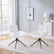 Sedia da pranzo girevole 360° con schienale capitonné, PU e gambe in metallo nere, bianco e nero, 85 cm