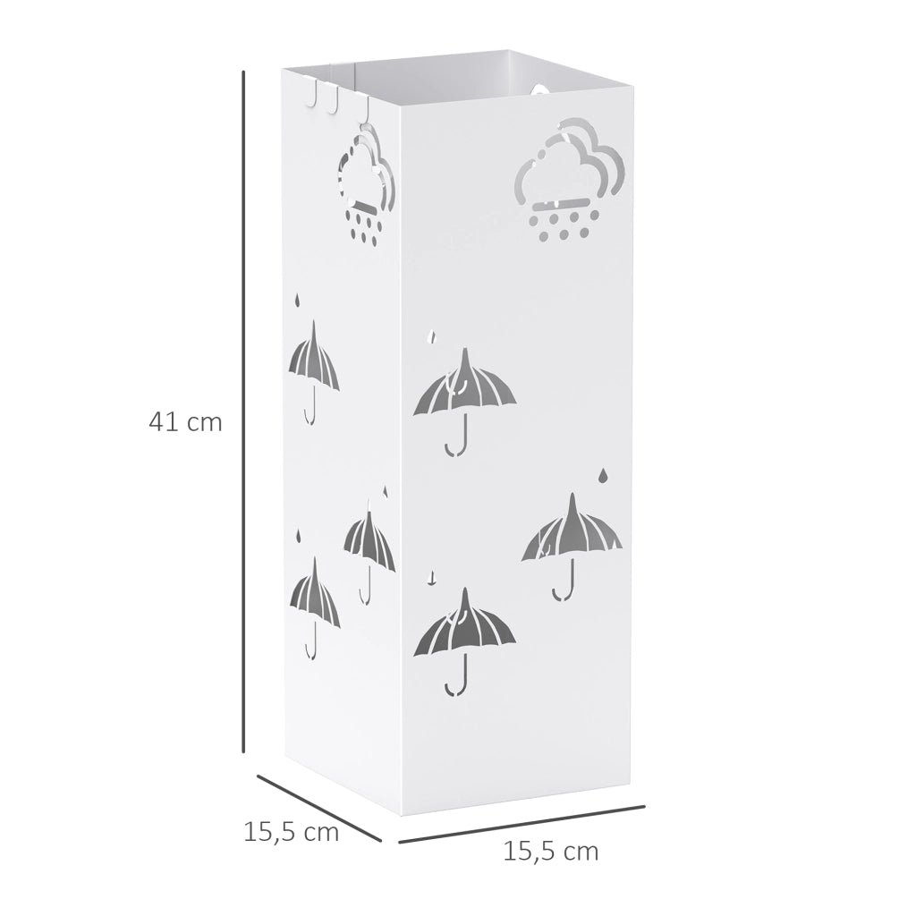 Portaombrelli in Acciaio con Bandeja e Ganci ¨C zephmum ¨C 15,5x15,5x41 cm Bianco