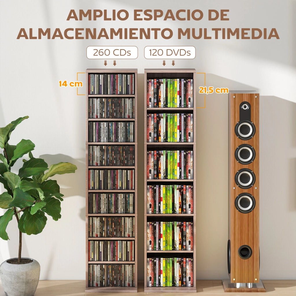Libreria per CD e DVD con Ripiani Ajustables Design Stretto ¨C Minimal ¨C 33x24x140 cm Legno Naturale
