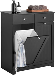 Mobile bagno con portabiancheria - Mobiletto bagno salvaspazio con 2 cassetti e 2 sacchi estraibili - Mobile lavanderia per ingresso o cucina in MDF, Nero, 78x38x90cm, BZR33-II-SCH