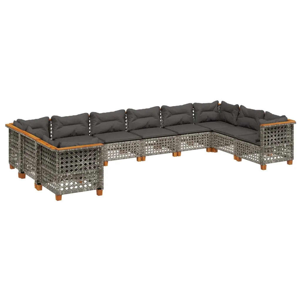 Set Divano da Giardino 10 pz con Cuscini Grigio in Polyrattan 3262023