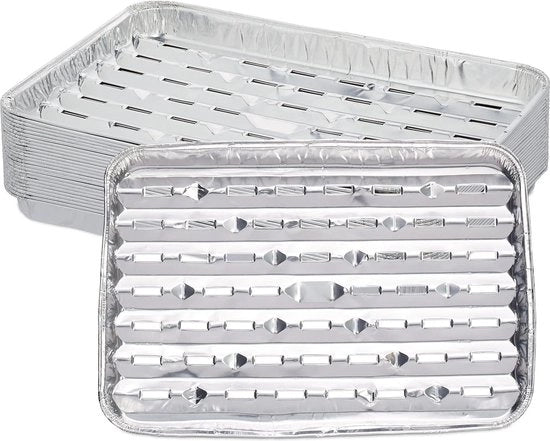 Set di contenitori in alluminio da 25 pezzi - BxD 34x22 cm - piatti per BBQ con fori - massimo 260°C - per barbecue e forno - argento