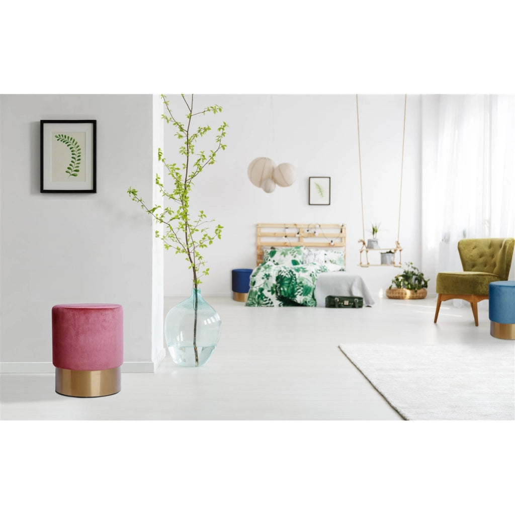 Pouf contenitore Nano in velluto rosa antico con base dorata