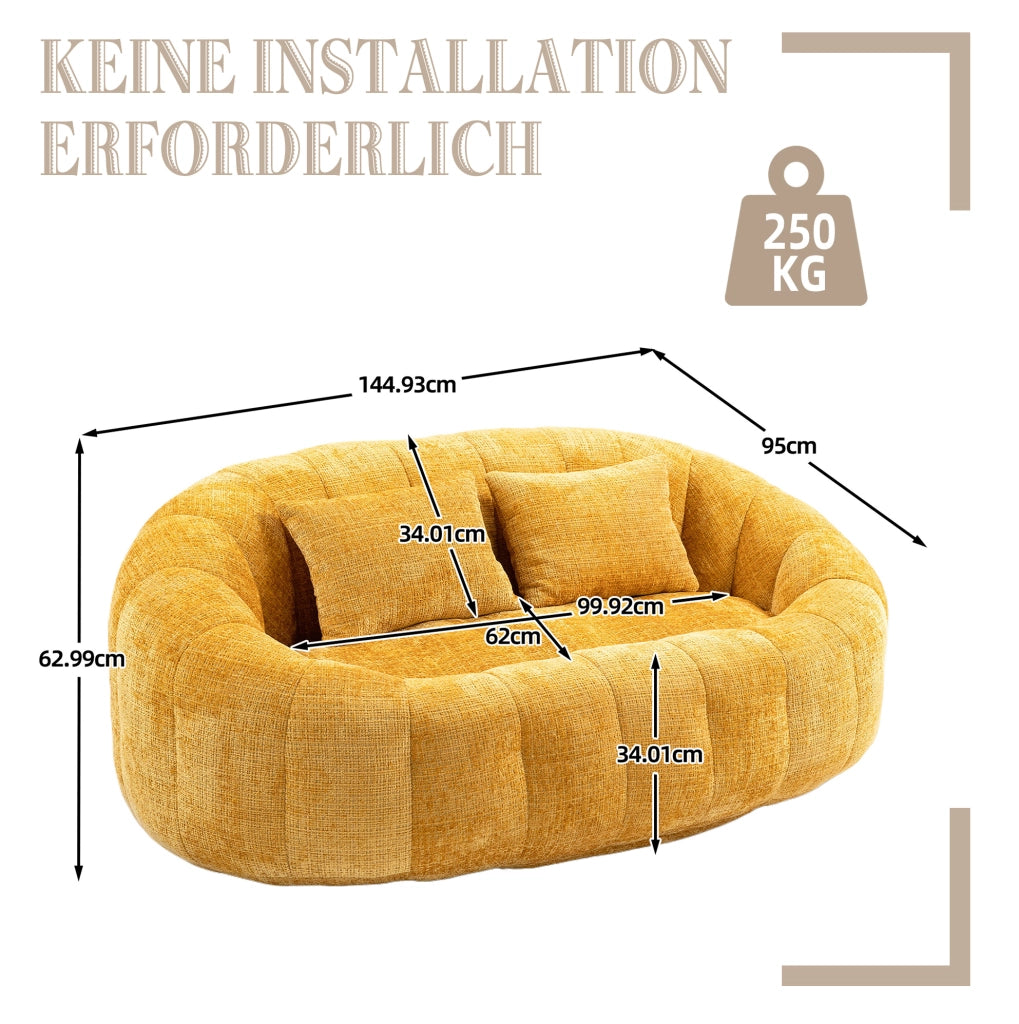Divano lounge in ciniglia giallo con schiuma memory 150 cm