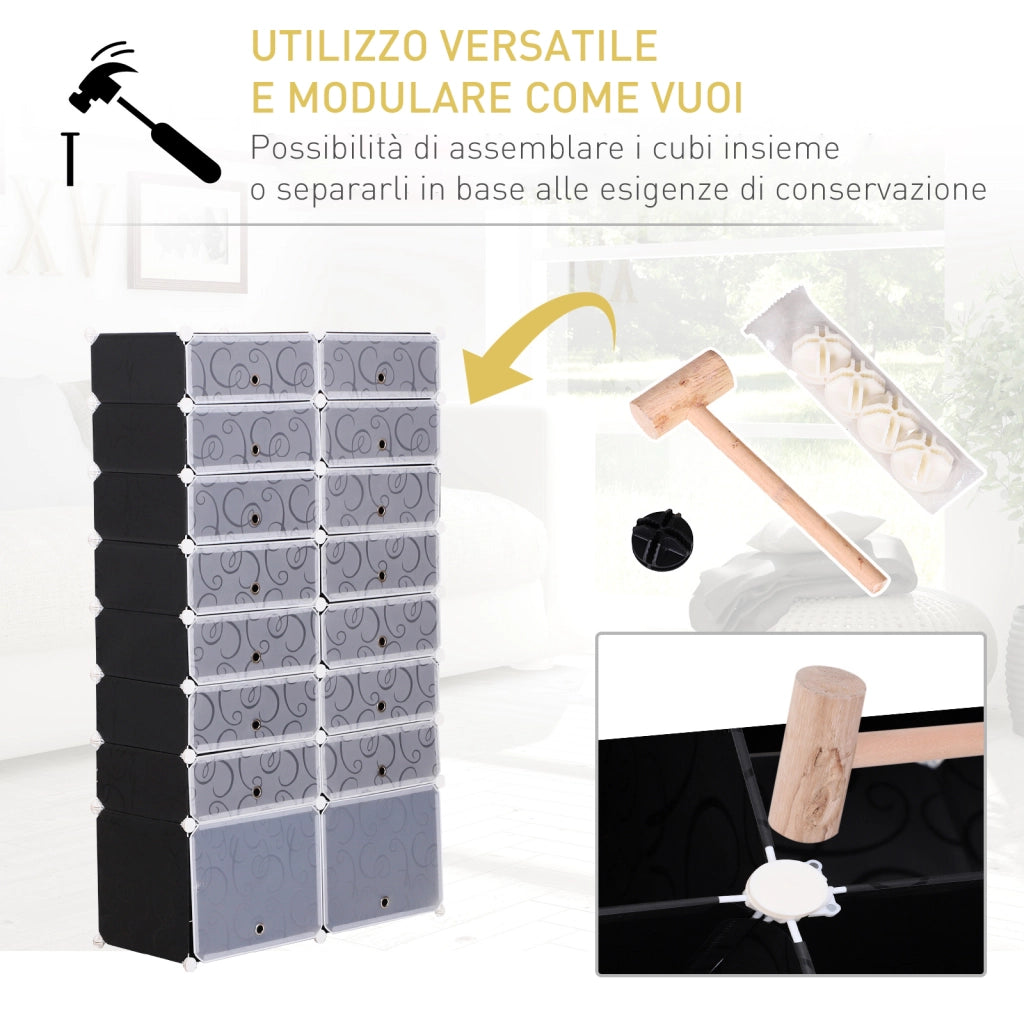 EasyComfort Scarpiera Salvaspazio Modulare da Ingresso in Plastica, 95x37x160cm, Bianco e Nero
