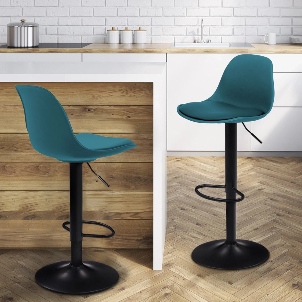 IDMarket - Set di 2 sgabelli da bar KARL blu anatra con gambe nere