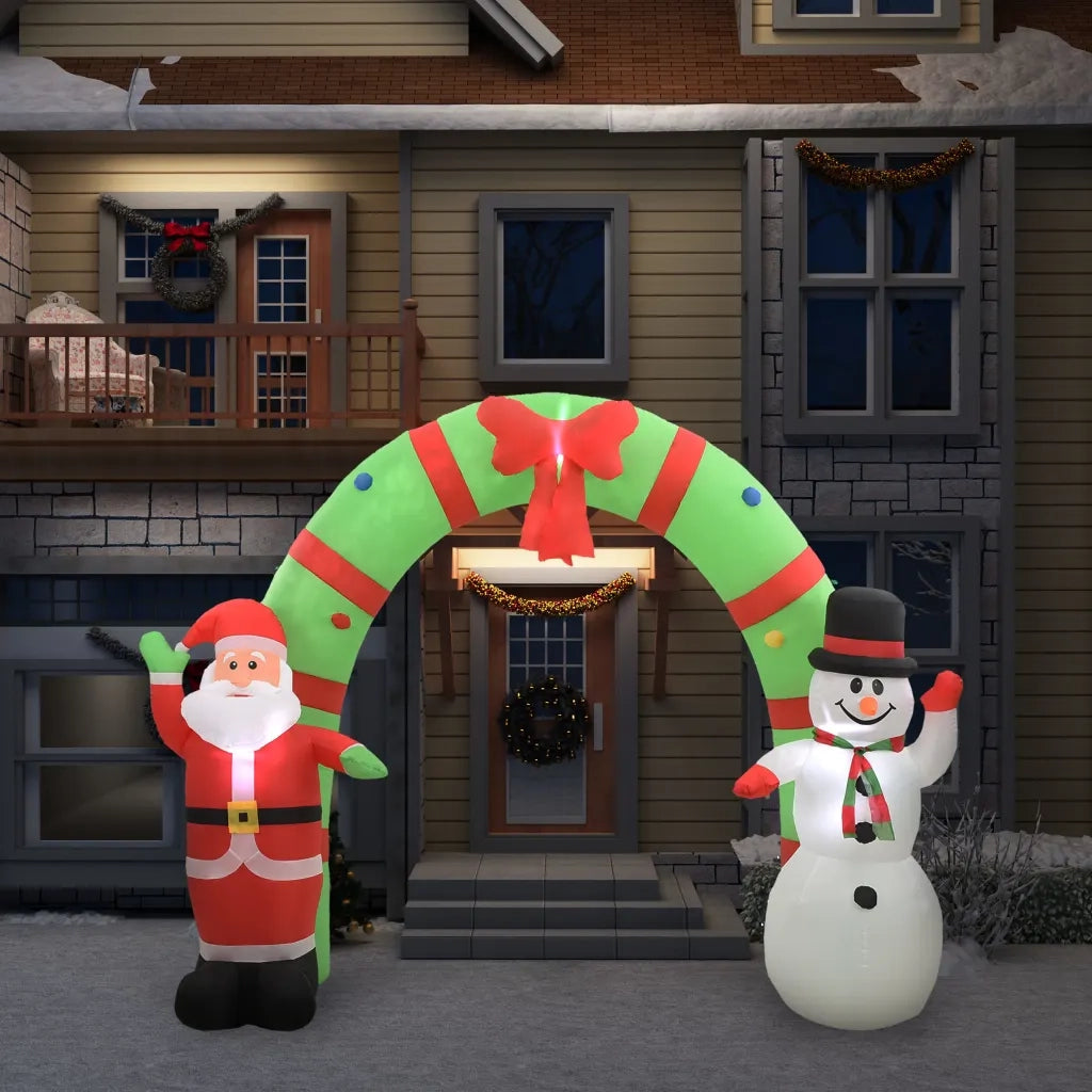 Arco con Babbo Natale Gonfiabile e Pupazzo di Neve LED 223 cm CFW1297614