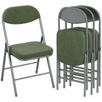 Set di 4 Sedie Pieghevoli con Sedute e Schienali imbottiti in velluto a coste, 45x48.5x82 cm, Verde