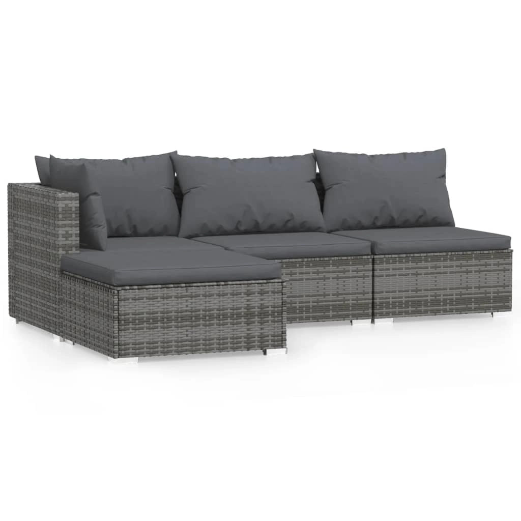 Set di mobili da giardino 4 pz con cuscini grigio in poly rattan 02_0016146